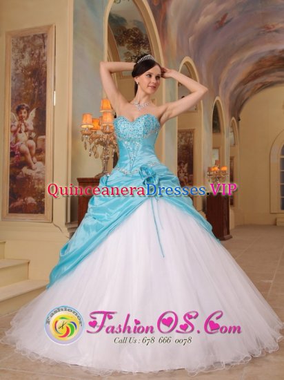 Sexy Sweetheart Princess Aqua Blue and White Quinceanera Dress For Sweet 16 In Stoughton Wisconsin/WI - Click Image to Close