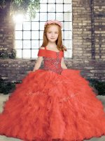 Red Lace Up Kids Formal Wear Beading Sleeveless Floor Length(SKU PAG1221-6BIZ)
