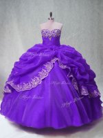 Attractive Purple Sleeveless Beading and Appliques and Pick Ups Floor Length Quinceanera Gowns