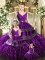 Pretty Floor Length Purple Quinceanera Dress Organza Sleeveless Beading and Embroidery and Ruffles