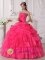 Gorgeous Ruffles Layered Hot Pink Beaded Decrate Bust and Ruch Sweet Quinceanera Gowns With Floor length In Yacuiba Blivia