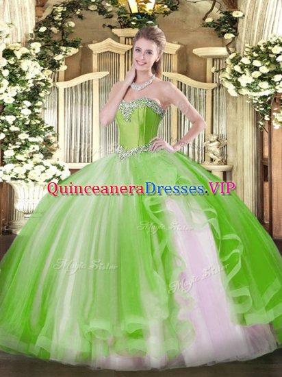 Yellow Green Sleeveless Beading and Ruffles Floor Length Vestidos de Quinceanera - Click Image to Close