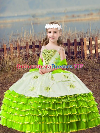 Excellent Straps Sleeveless Organza Kids Pageant Dress Beading and Embroidery and Ruffled Layers Lace Up - Click Image to Close