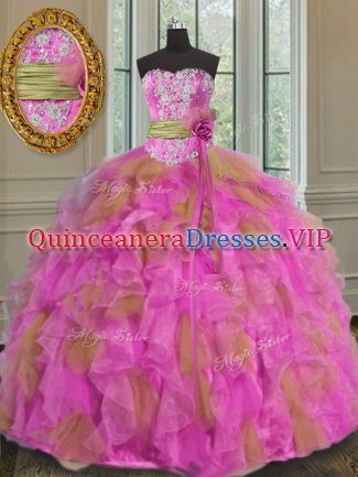 Enchanting Multi-color Sleeveless Beading and Ruffles and Sashes ribbons Floor Length Sweet 16 Dresses