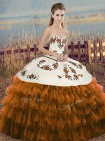 Brown Sweetheart Neckline Embroidery and Ruffled Layers and Bowknot Quinceanera Dress Sleeveless Lace Up
