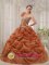 West Sussex Discount One Shoulder Organza Appliques Decorate Up Bodice Rust Red Quinceanera Dress For Hand Made Flower Decorate