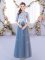 Colorful High-neck Half Sleeves Quinceanera Dama Dress Floor Length Lace Blue Tulle