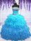 Fantastic Beading and Ruffled Layers and Pick Ups 15th Birthday Dress Aqua Blue Lace Up Sleeveless Floor Length