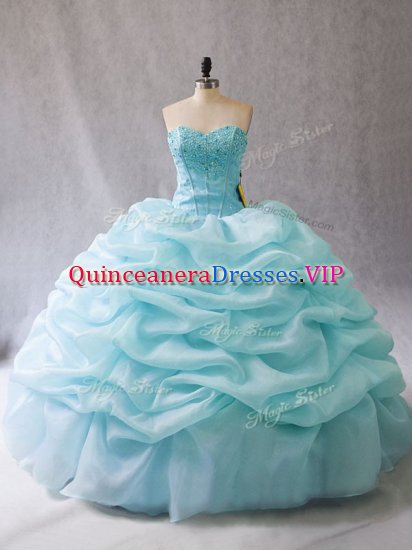 Beautiful Ball Gowns Ball Gown Prom Dress Aqua Blue Sweetheart Organza Sleeveless Floor Length Lace Up - Click Image to Close