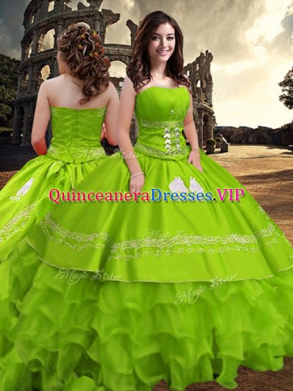 Dynamic Ball Gowns Strapless Sleeveless Taffeta Floor Length Zipper Embroidery and Ruffled Layers Sweet 16 Dress - Click Image to Close