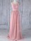 Pink Sleeveless Chiffon Criss Cross Damas Dress for Prom and Party and Wedding Party
