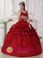 Tiffany & Co Edernales Dominican Republic Scoop Taffeta Beaded Decorate Clearance Wine Red Quinceanera Dress[QDZY717y-3BIZ]