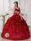 Edernales Dominican Republic Scoop Taffeta Beaded Decorate Clearance Wine Red Quinceanera Dress