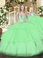 Sophisticated Apple Green Sweetheart Neckline Beading and Ruffled Layers 15 Quinceanera Dress Sleeveless Lace Up