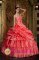 Discount Watermelon Strapless Quinceanera Dress With Beading Ruffles IN Oneida NY IN Freeport NY