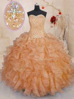 Superior Sleeveless Lace Up Floor Length Beading and Ruffles 15 Quinceanera Dress