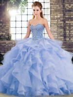 Lace Up Quinceanera Dress Lavender for Military Ball and Sweet 16 and Quinceanera with Beading and Ruffles Brush Train(SKU SJQDDT2123002-7BIZ)