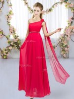 Ideal Floor Length Red Vestidos de Damas Chiffon Sleeveless Beading and Hand Made Flower(SKU BMT0406-1BIZ)