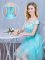 Smart Off The Shoulder Cap Sleeves Lace Up Vestidos de Damas Aqua Blue Tulle
