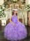 Lavender Halter Top Neckline Beading and Ruffles Glitz Pageant Dress Sleeveless Lace Up