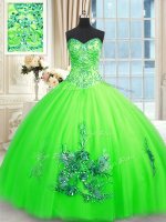 Decent Sweetheart Sleeveless Tulle Quinceanera Dress Appliques Lace Up