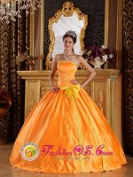 Badalona Spain Embroidery and Bowknot For Beautiful Orange Quinceanera Dress Strapless Floor-length Satin