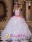 Gunnison CO Brand New White Quinceanera Dress For Strapless Organza Embroidery And Sash Decorate Up Bodice Ruffles Ball Gown