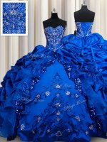 Customized Sequins Pick Ups Sweetheart Sleeveless Lace Up Quinceanera Gown Royal Blue Taffeta(SKU PSSW0525BIZ)
