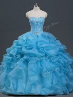Delicate Floor Length Ball Gowns Sleeveless Baby Blue 15 Quinceanera Dress Lace Up