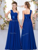 High Class Royal Blue Lace Up One Shoulder Belt Quinceanera Court of Honor Dress Chiffon Sleeveless