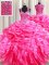 Superior Hot Pink Ball Gowns Organza Straps Sleeveless Beading and Ruffles and Pick Ups Floor Length Zipper Quince Ball Gowns