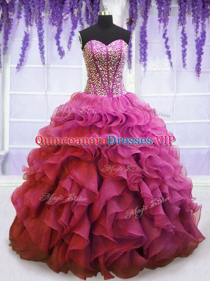 Lilac Lace Up Sweetheart Beading and Ruffles 15 Quinceanera Dress Organza Sleeveless - Click Image to Close
