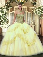 Light Yellow Ball Gowns Beading and Appliques Sweet 16 Dress Lace Up Tulle Sleeveless Floor Length(SKU SJQDDT1044002-1BIZ)