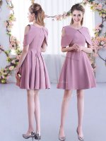 Nice Scoop Half Sleeves Dama Dress Mini Length Ruching Pink Chiffon(SKU BMT0463ABIZ)