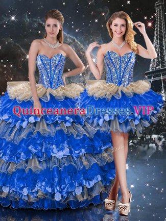 New Arrival Multi-color Sleeveless Floor Length Beading and Ruffles and Ruffled Layers Lace Up 15 Quinceanera Dress