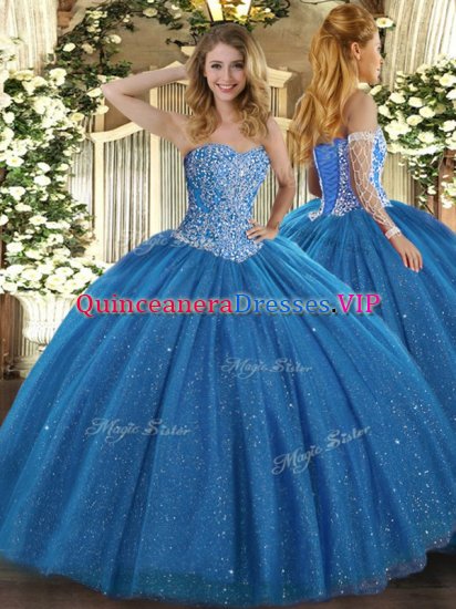 Blue Sweetheart Neckline Beading 15 Quinceanera Dress Sleeveless Lace Up - Click Image to Close