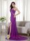 Fashionable Purple Column Halter Brush Train Chiffon Beading and Ruch Quinceanera Dama Dress in Lake Mary FL