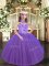 Floor Length Lace Up Little Girls Pageant Gowns Purple for Party and Sweet 16 and Wedding Party with Appliques