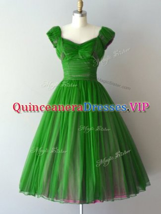 Great Knee Length A-line Cap Sleeves Green Dama Dress Lace Up