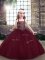 Perfect Burgundy Little Girl Pageant Dress Party and Sweet 16 and Wedding Party with Beading Straps Sleeveless Lace Up