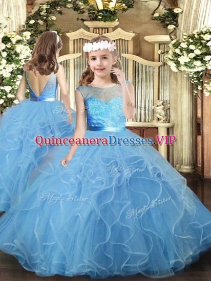 Cheap Baby Blue Backless Girls Pageant Dresses Ruffles Sleeveless Floor Length - Click Image to Close