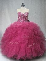Coral Red Lace Up Quinceanera Dress Beading and Ruffles Sleeveless Floor Length(SKU PSSW0993-5BIZ)