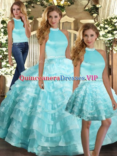 High Quality Organza Sleeveless Floor Length Quinceanera Gown and Ruffled Layers - Click Image to Close