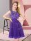 Best Mini Length Purple Dama Dress Scoop Sleeveless Backless