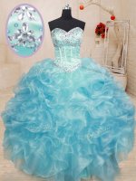 Romantic Aqua Blue Lace Up Sweet 16 Quinceanera Dress Beading and Ruffles Sleeveless Floor Length(SKU PSSW0177-1BIZ)
