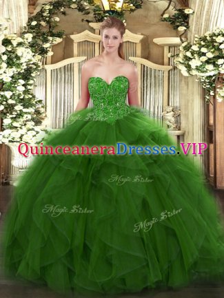 Sexy Green Sleeveless Floor Length Beading Lace Up Vestidos de Quinceanera