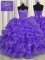 Beading and Ruffles Military Ball Gown Lavender Lace Up Sleeveless Floor Length