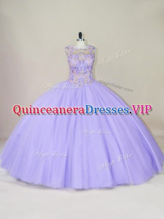 Floor Length Lavender Sweet 16 Quinceanera Dress Scoop Sleeveless Lace Up