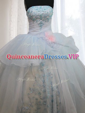 Sleeveless Appliques and Hand Made Flower Lace Up Sweet 16 Dress