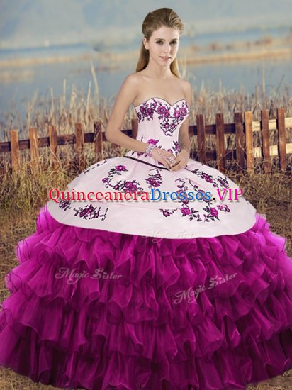High End Organza Sleeveless Floor Length Sweet 16 Quinceanera Dress and Embroidery and Ruffled Layers and Bowknot - Click Image to Close